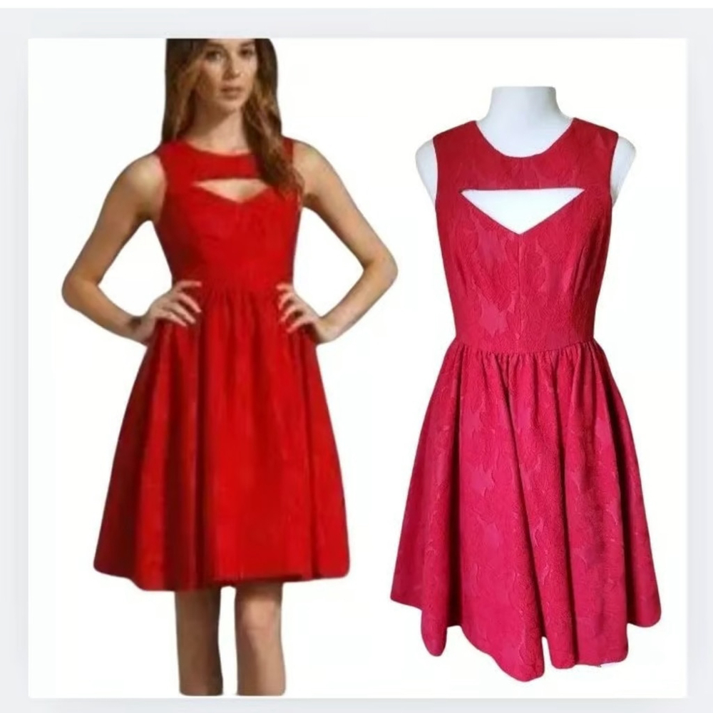 Tracy Reese New York Size 12 Red Lace Sweetheart Fit & Flare Designer Dress